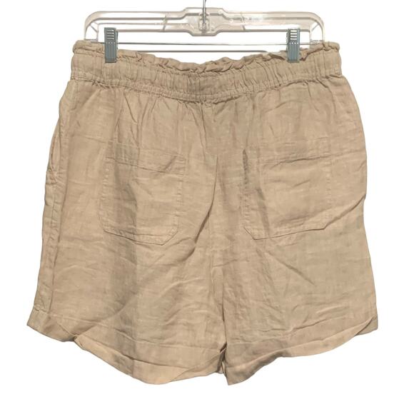C&C CALIFORNIA Shorts L 100% Linen Beige Elastic Waist Pockets Classic - Picture 8 of 8